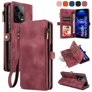 Multi-pocket Leather Wallet Case for Redmi Note 12 Pro Plus 12S 11 10 8 8T 10A 10C 9A 9C 9T Bumper Flip Handbag Zip Strap Pouch