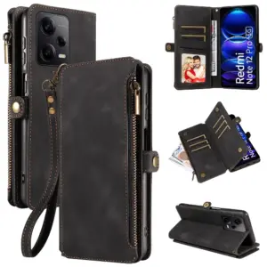 Multi-pocket Leather Wallet Case for Xiaomi 14 Pro Full Coverage Foldable Stand Magnetic Button Flip Bag Strap Bumper Zip Pouch
